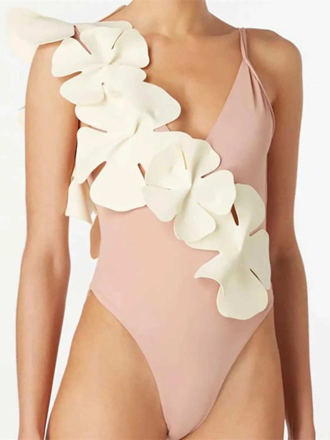 Contrast Flower Spaghetti Strap One - Piece Swimwear - Flip Flop Dynasty