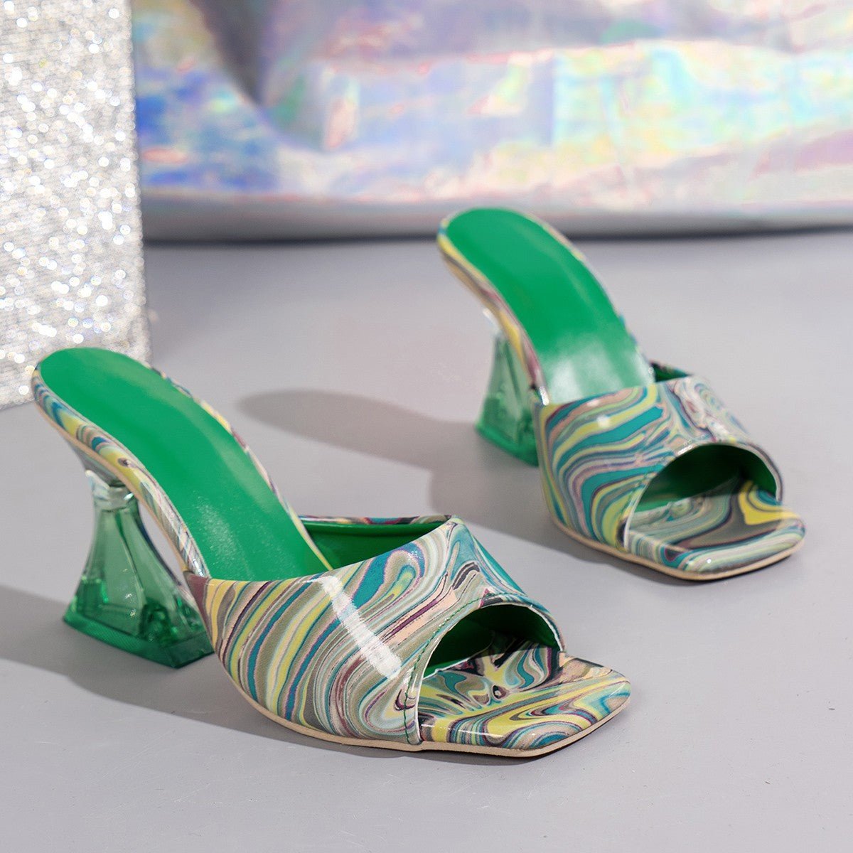 Contrast Peep Toe Mid Heels Sandals - Flip Flop Dynasty