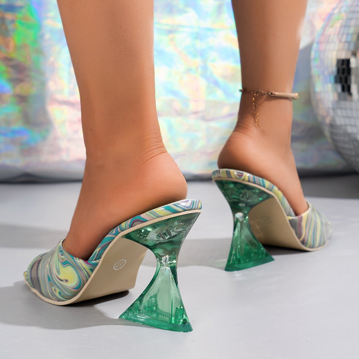 Contrast Peep Toe Mid Heels Sandals - Flip Flop Dynasty