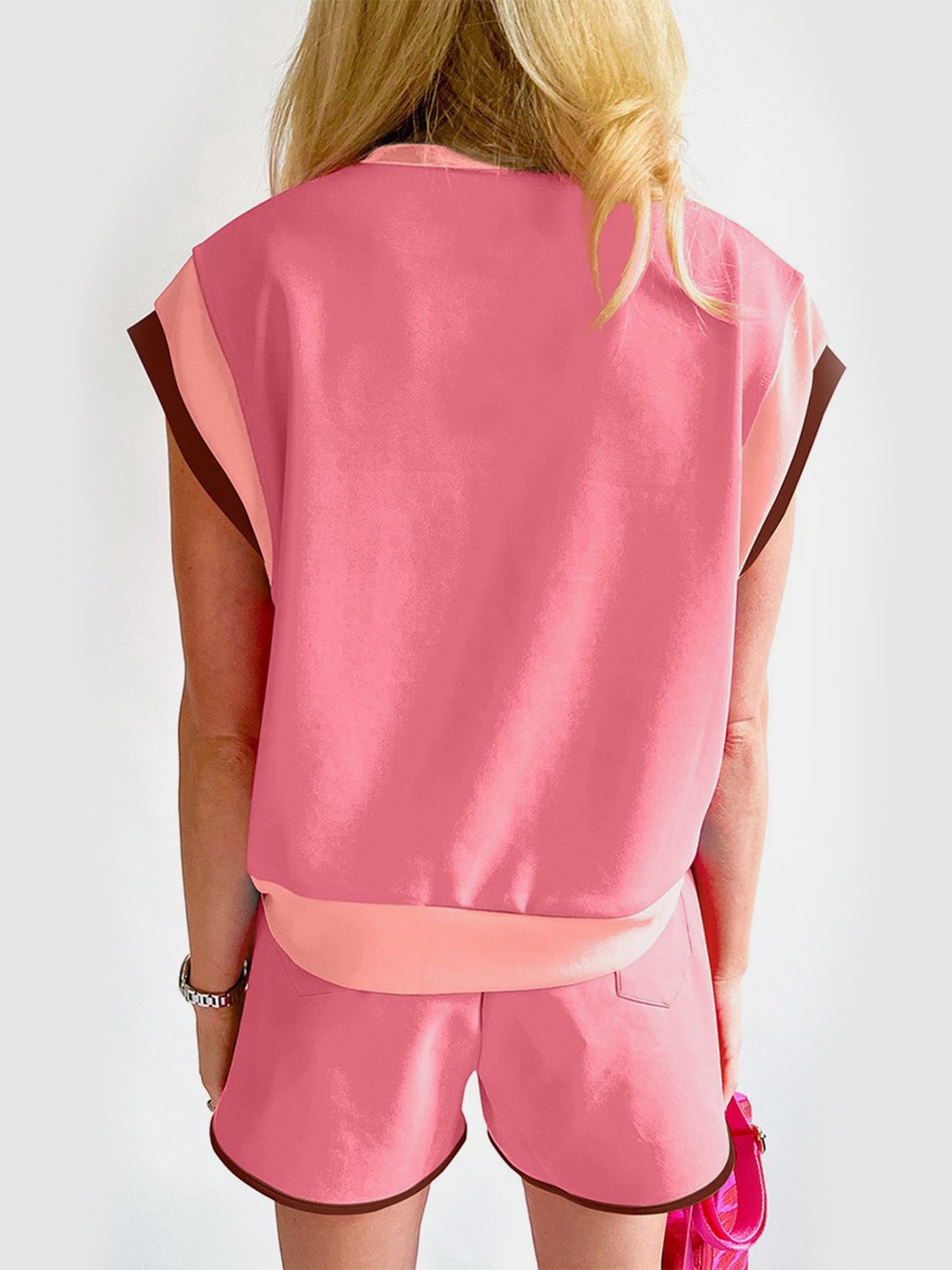 Contrast Round Neck Top and Shorts Set - Flip Flop Dynasty