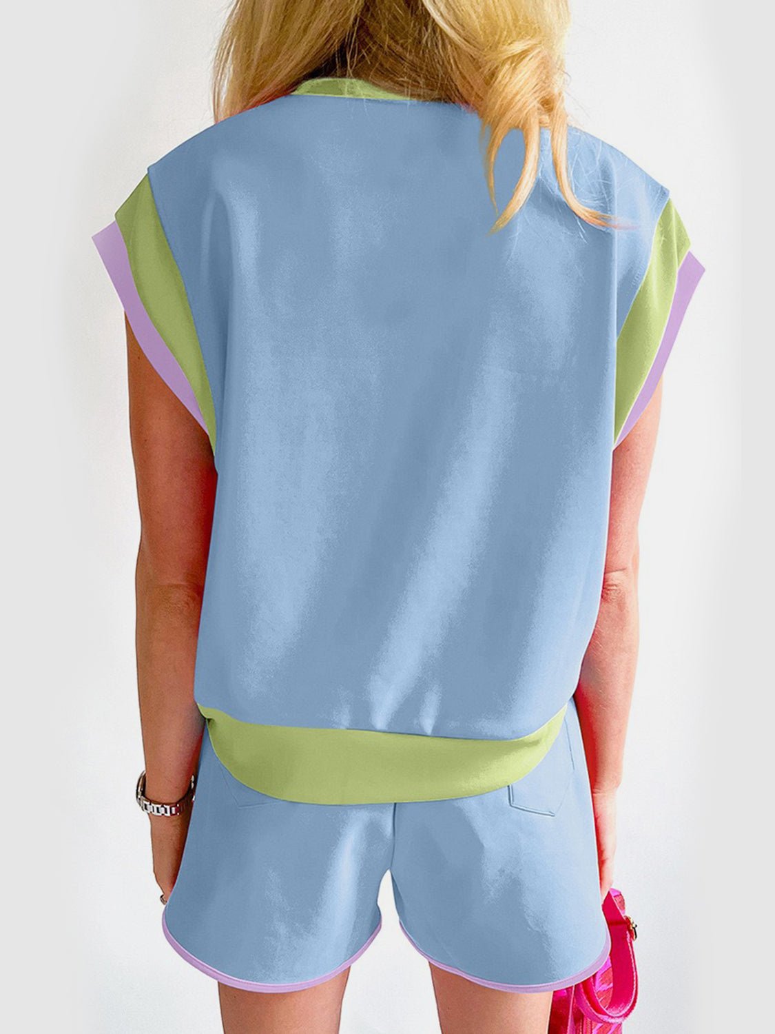 Contrast Round Neck Top and Shorts Set - Flip Flop Dynasty