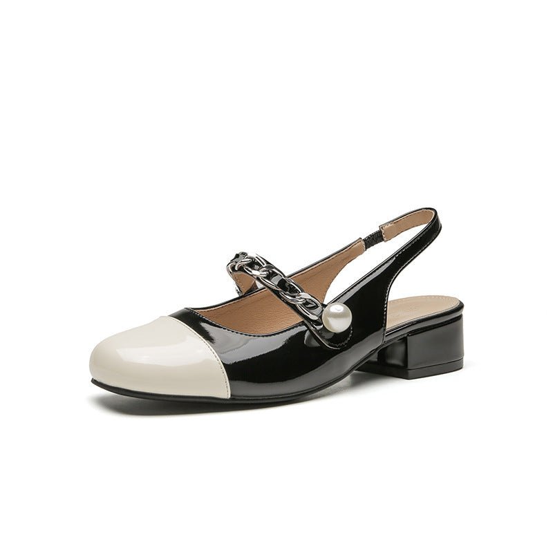 Contrast Round Toe Block Heel Mary Jane Shoes - Flip Flop Dynasty