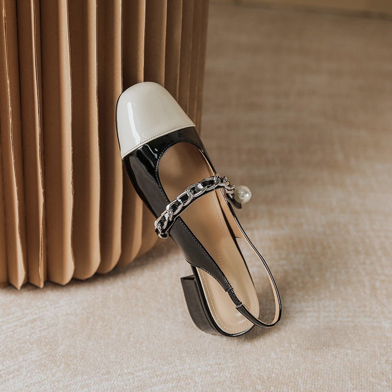 Contrast Round Toe Block Heel Mary Jane Shoes - Flip Flop Dynasty