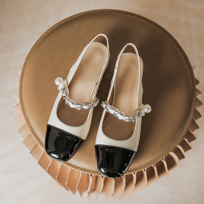 Contrast Round Toe Block Heel Mary Jane Shoes - Flip Flop Dynasty