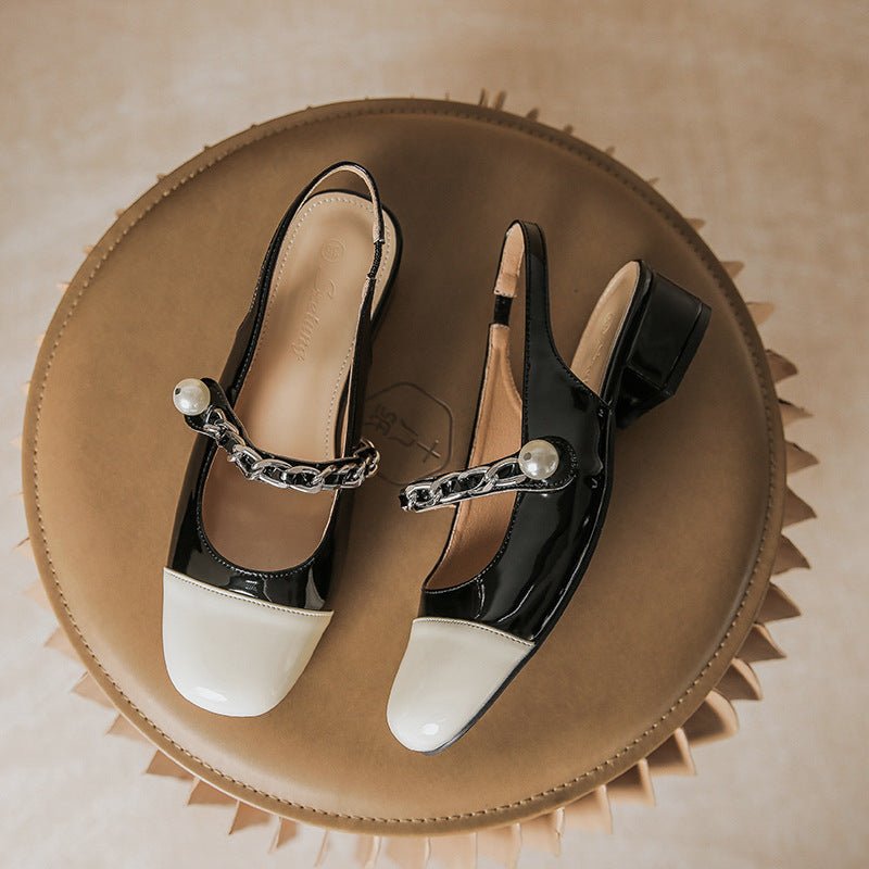 Contrast Round Toe Block Heel Mary Jane Shoes - Flip Flop Dynasty