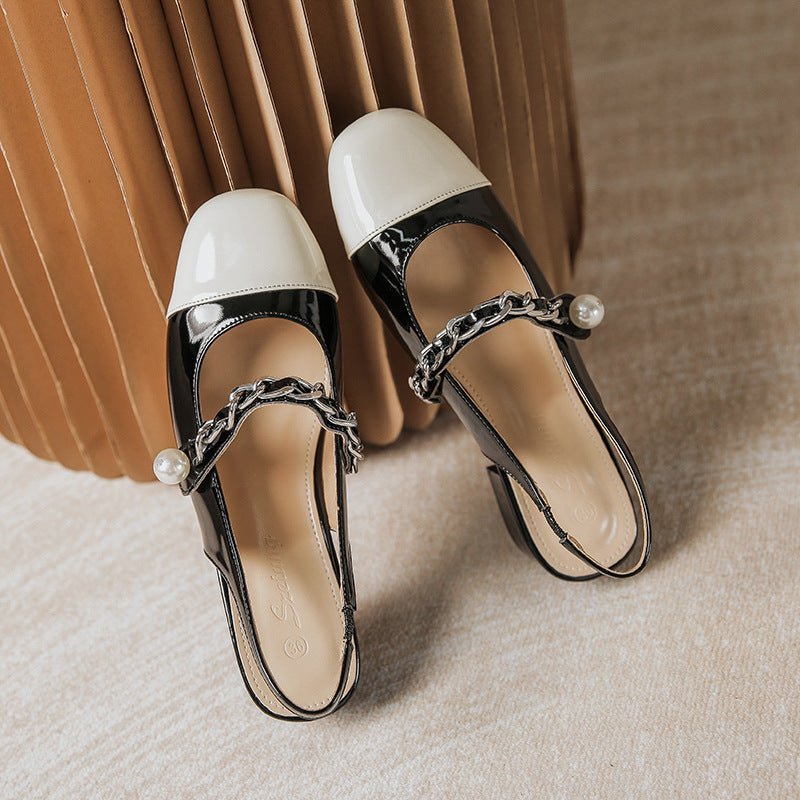 Contrast Round Toe Block Heel Mary Jane Shoes - Flip Flop Dynasty