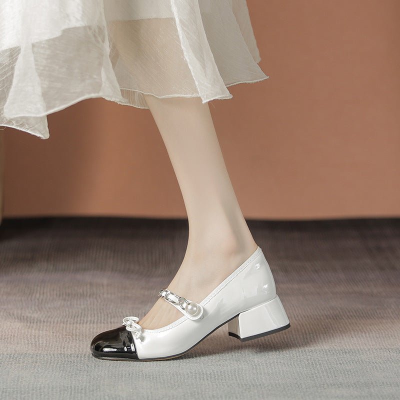 Contrast Square Toe Block Heel Mary Jane shoes - Flip Flop Dynasty