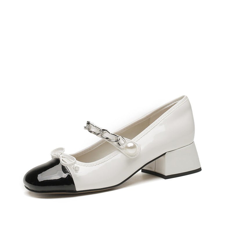 Contrast Square Toe Block Heel Mary Jane shoes - Flip Flop Dynasty