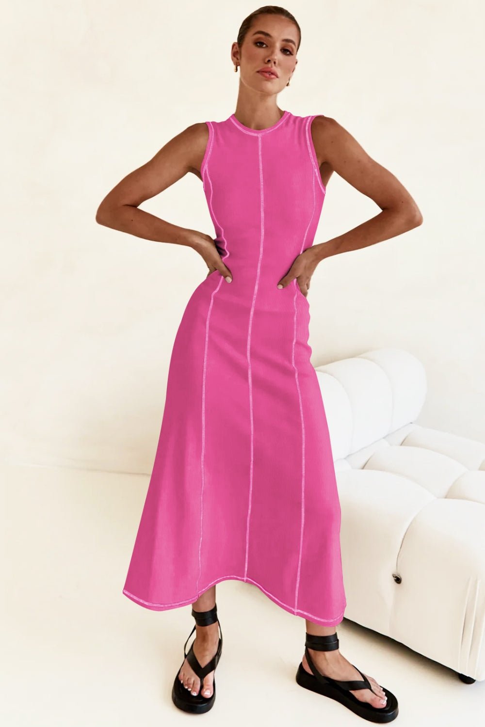 Contrast Stitching Maxi Tank Dress - Flip Flop Dynasty