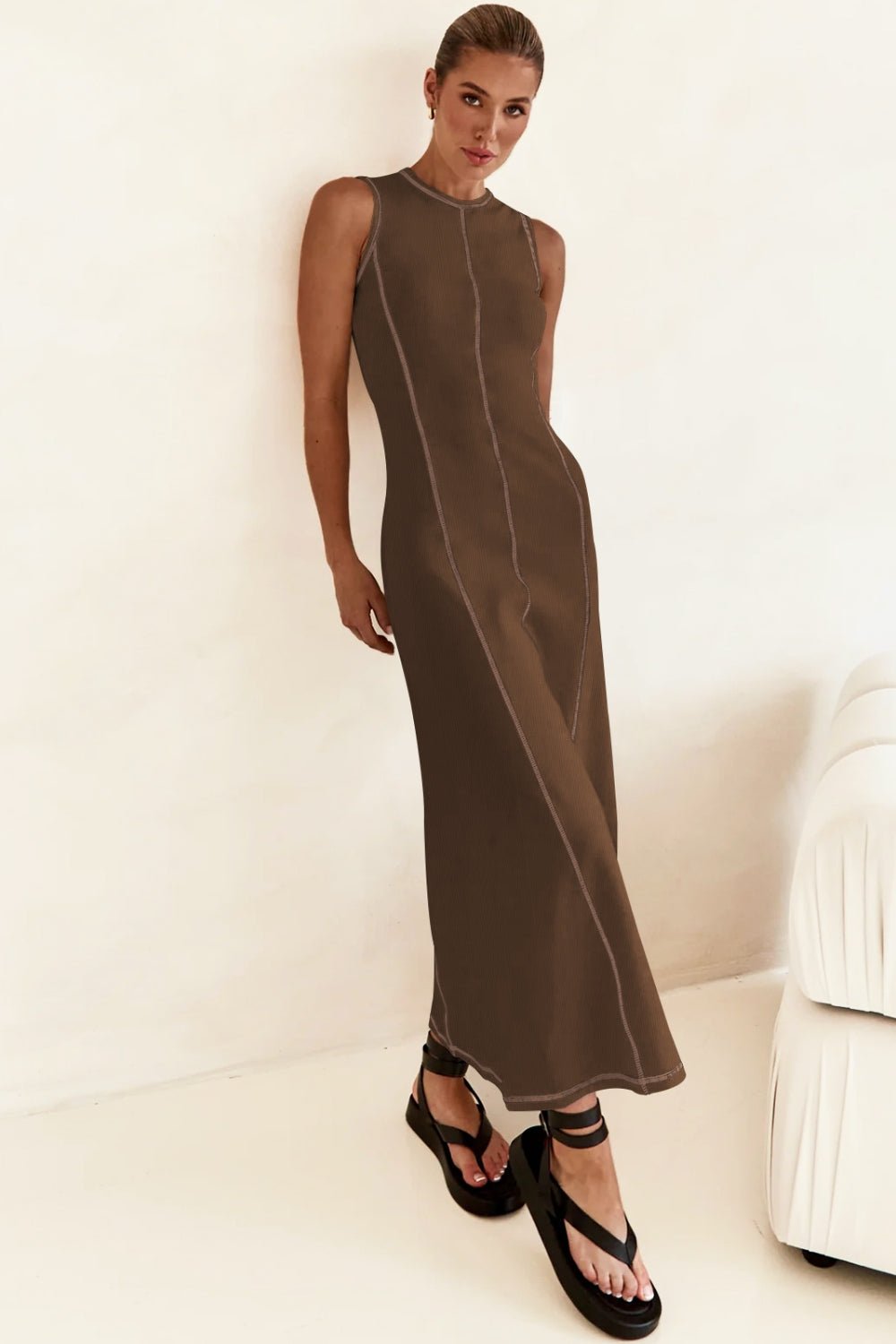 Contrast Stitching Maxi Tank Dress - Flip Flop Dynasty