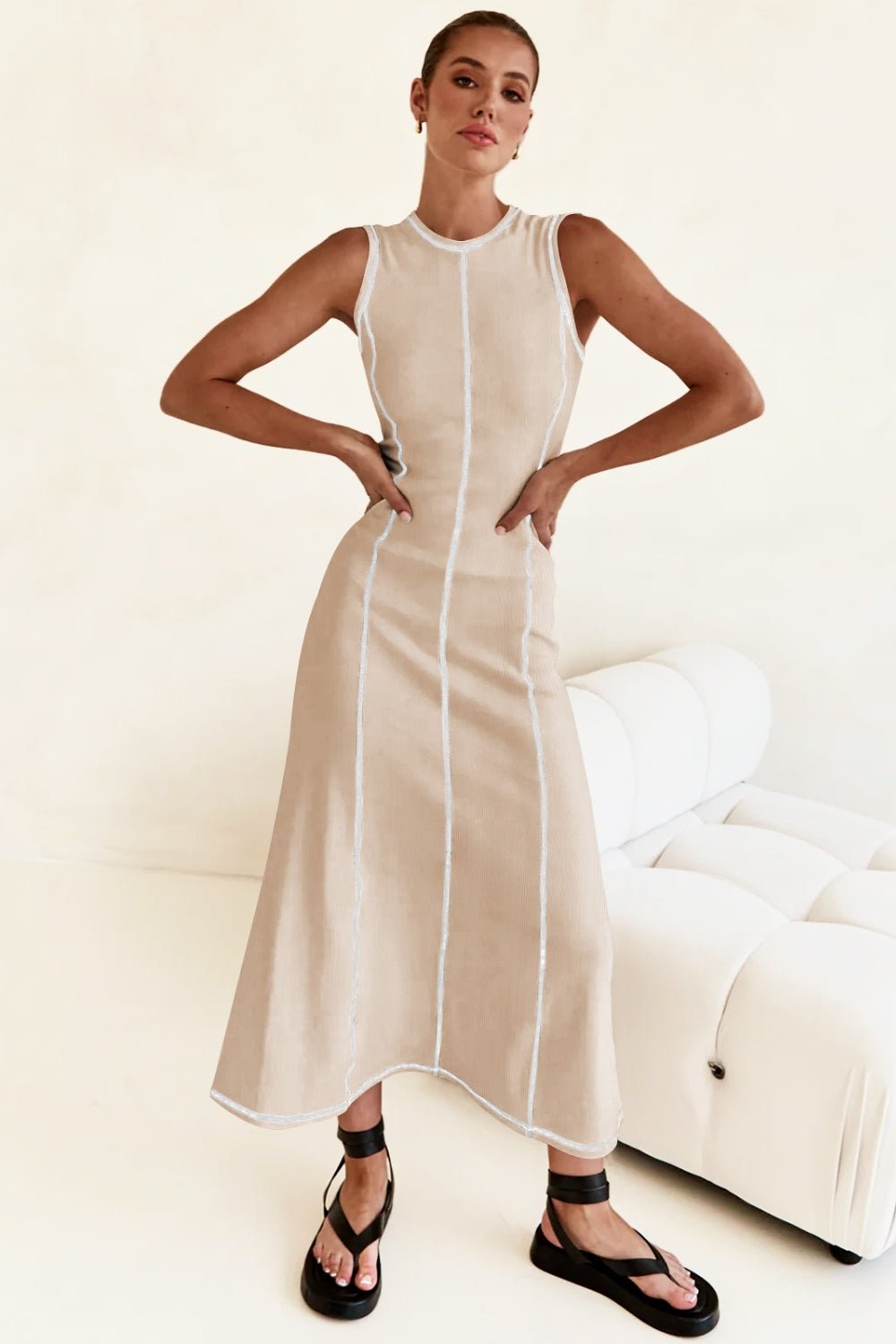 Contrast Stitching Maxi Tank Dress - Flip Flop Dynasty