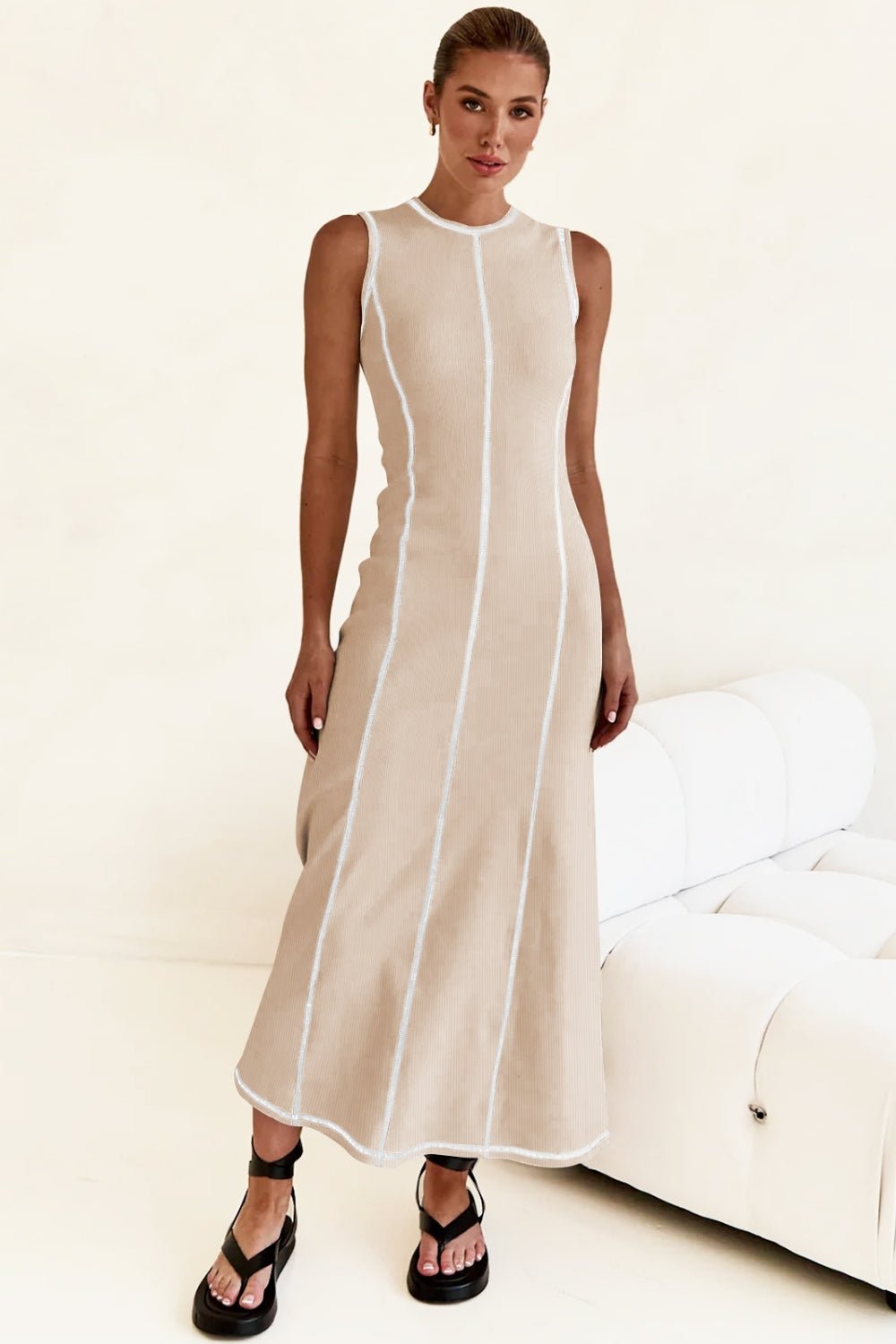 Contrast Stitching Maxi Tank Dress - Flip Flop Dynasty