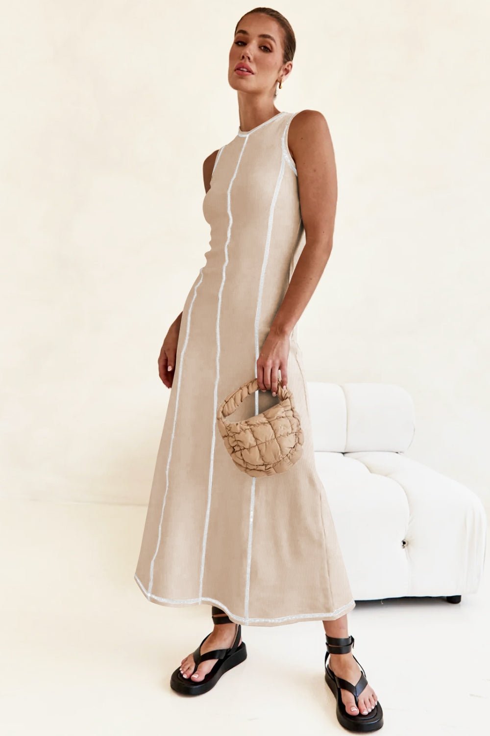 Contrast Stitching Maxi Tank Dress - Flip Flop Dynasty
