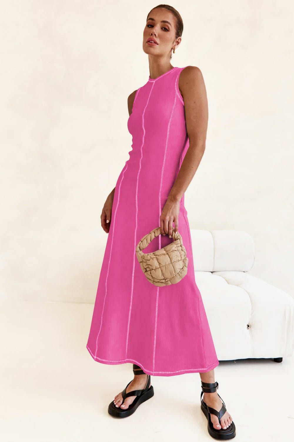 Contrast Stitching Maxi Tank Dress - Flip Flop Dynasty