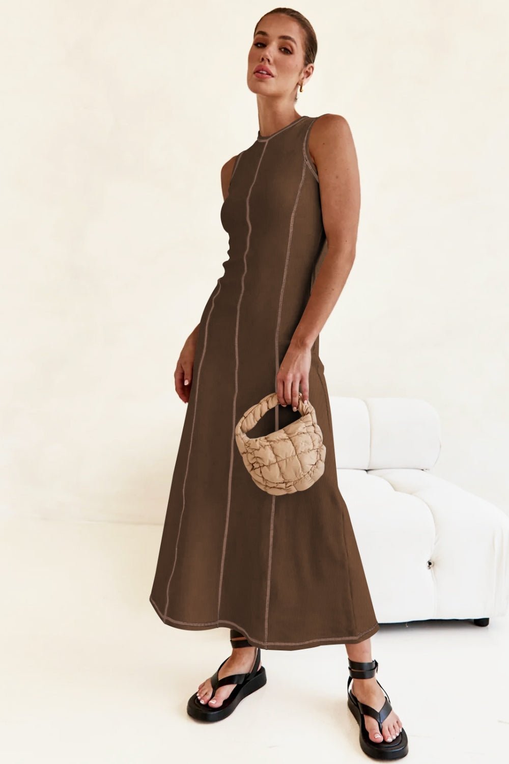 Contrast Stitching Maxi Tank Dress - Flip Flop Dynasty