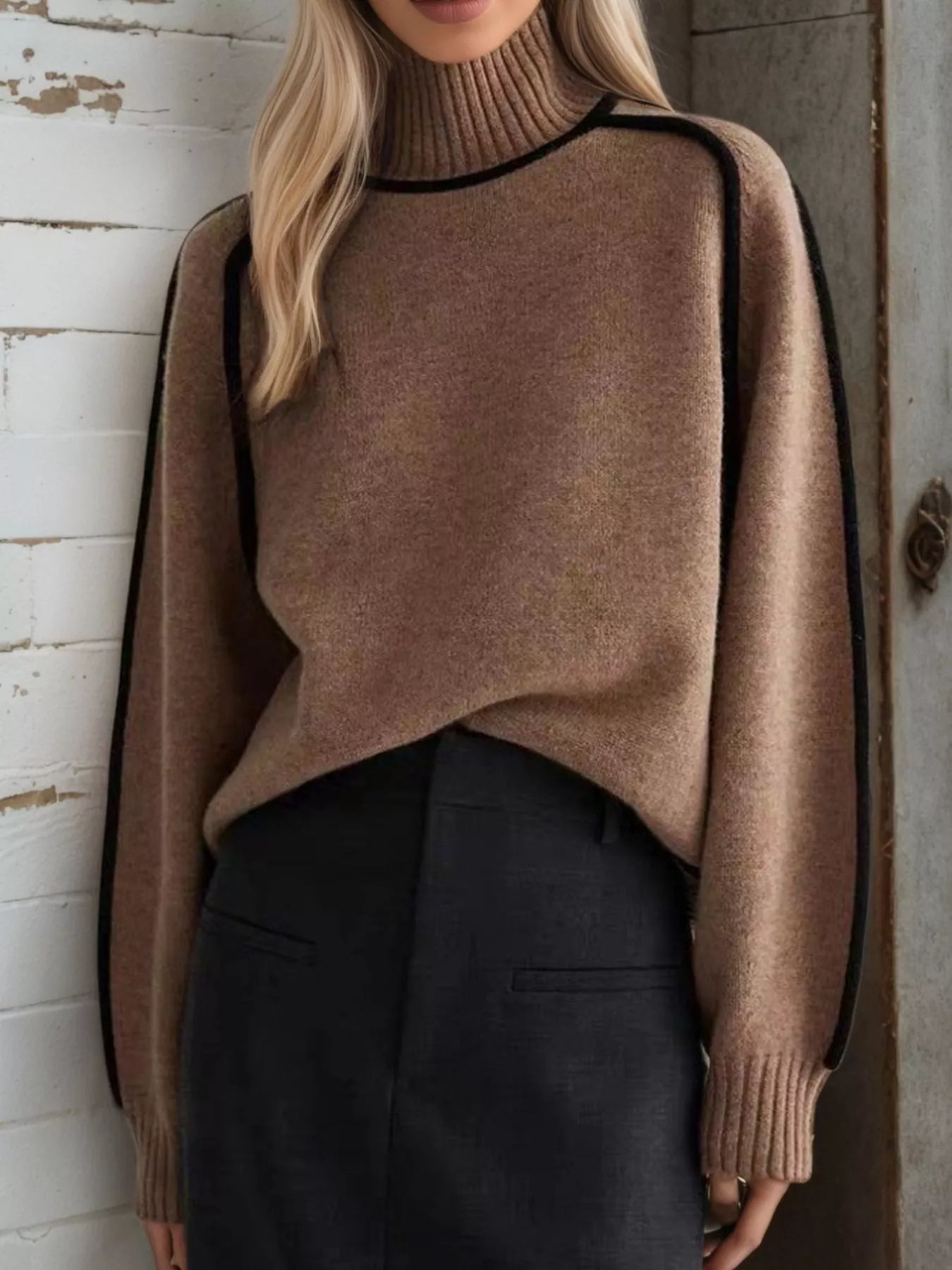 Contrast Trim Turtleneck Sweater - Flip Flop Dynasty
