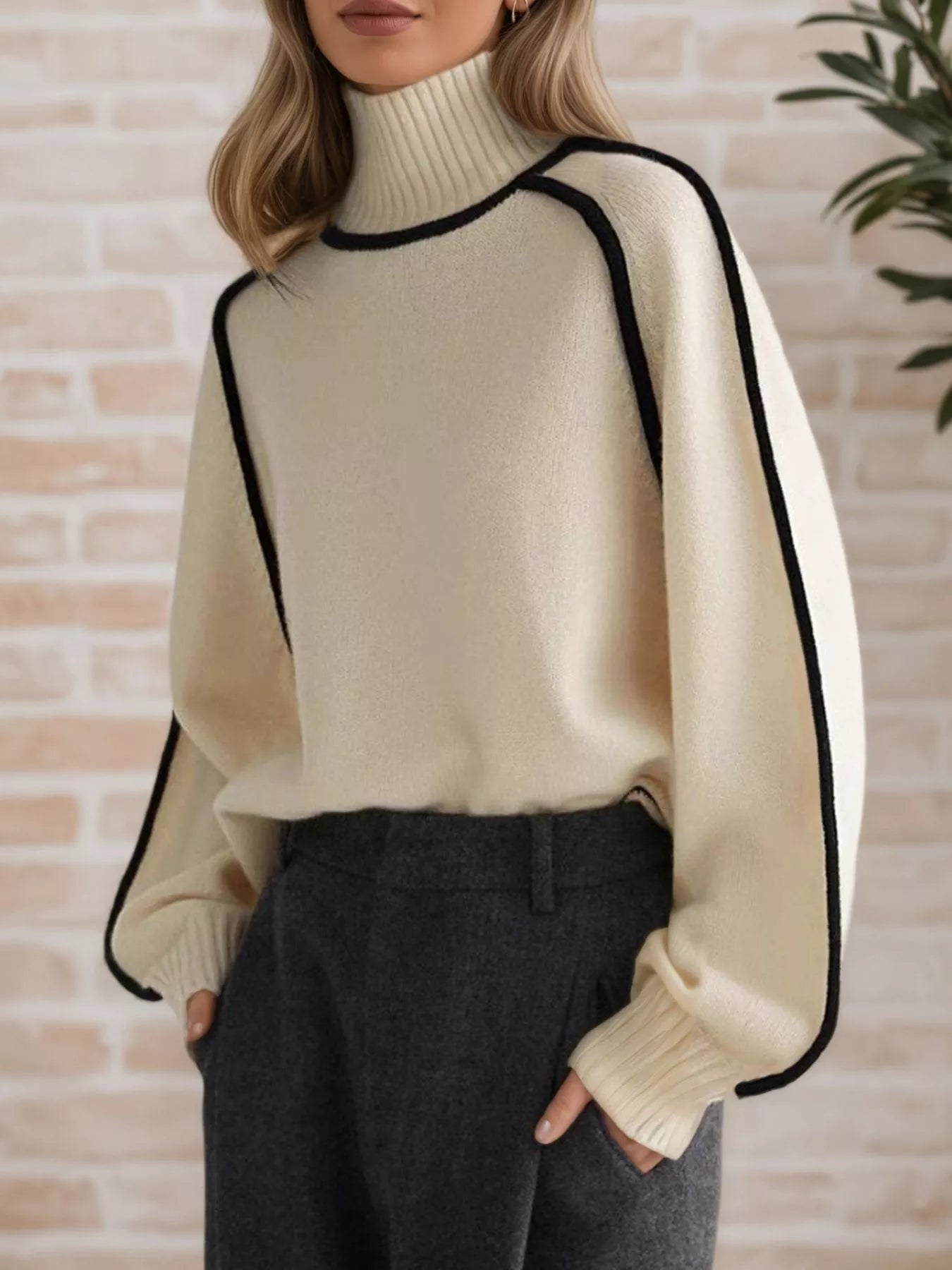 Contrast Trim Turtleneck Sweater - Flip Flop Dynasty
