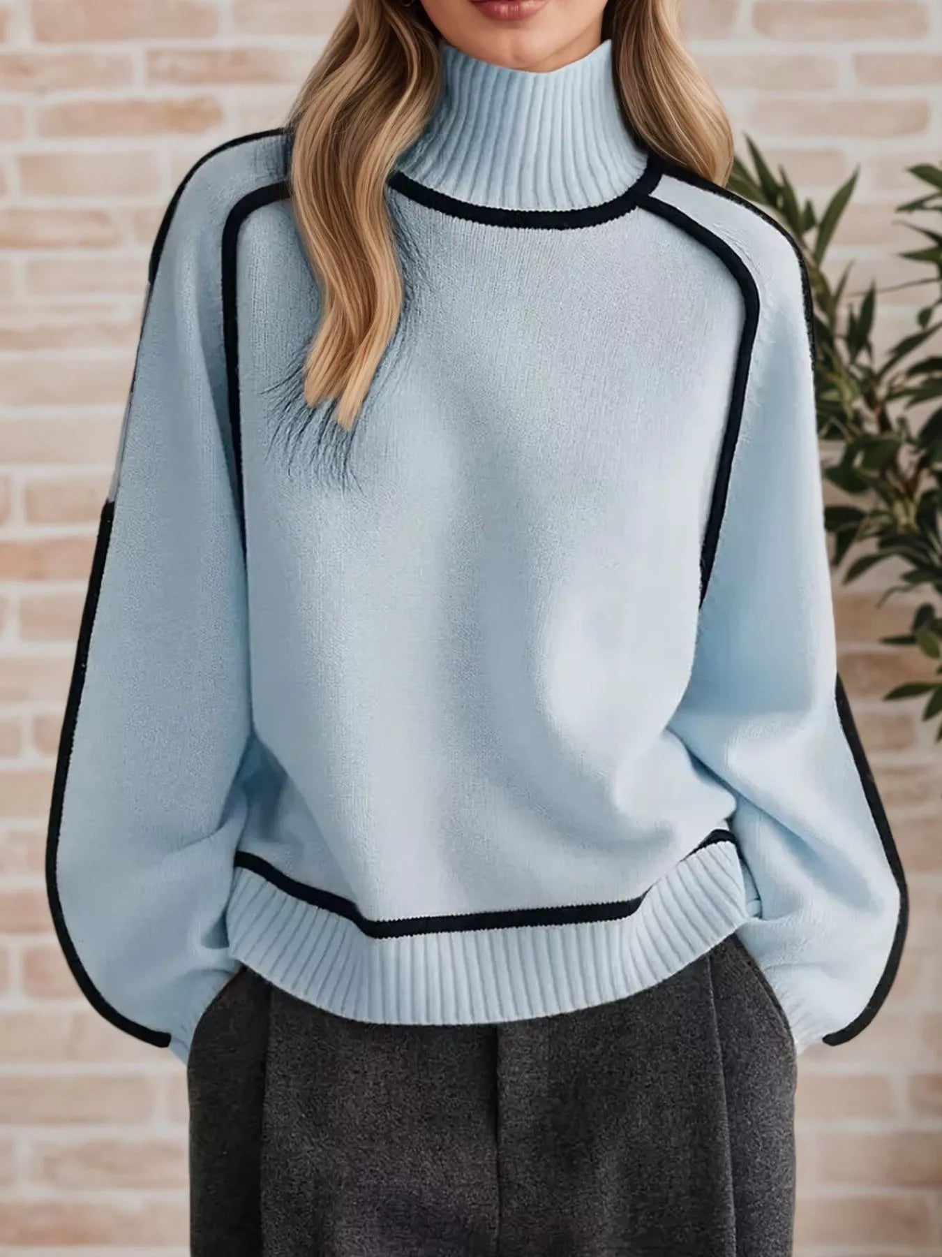 Contrast Trim Turtleneck Sweater - Flip Flop Dynasty