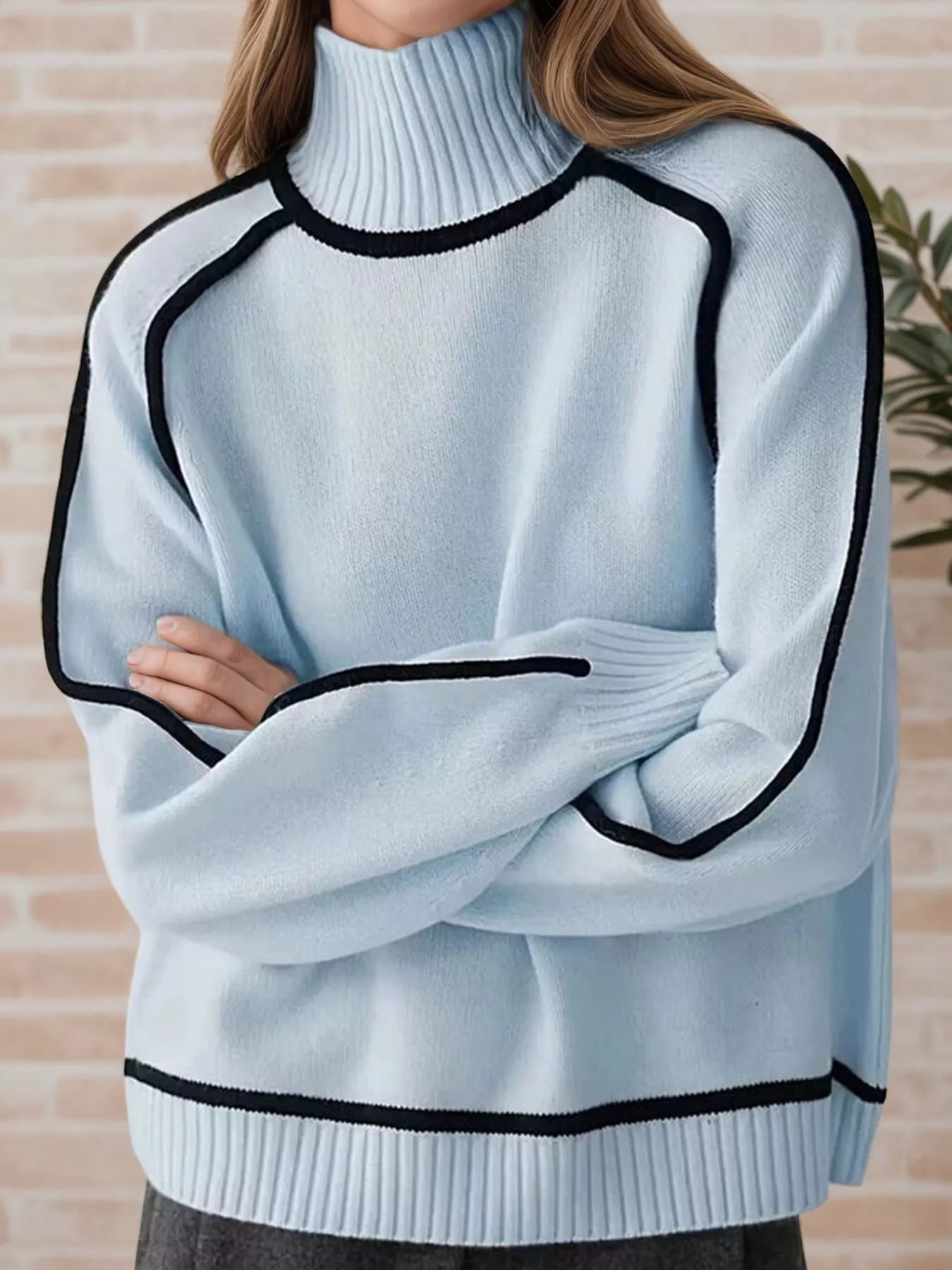 Contrast Trim Turtleneck Sweater - Flip Flop Dynasty