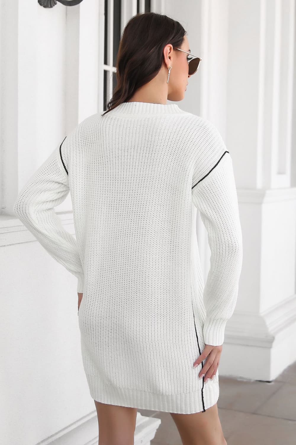 Contrast V - Neck Sweater Dress - Flip Flop Dynasty