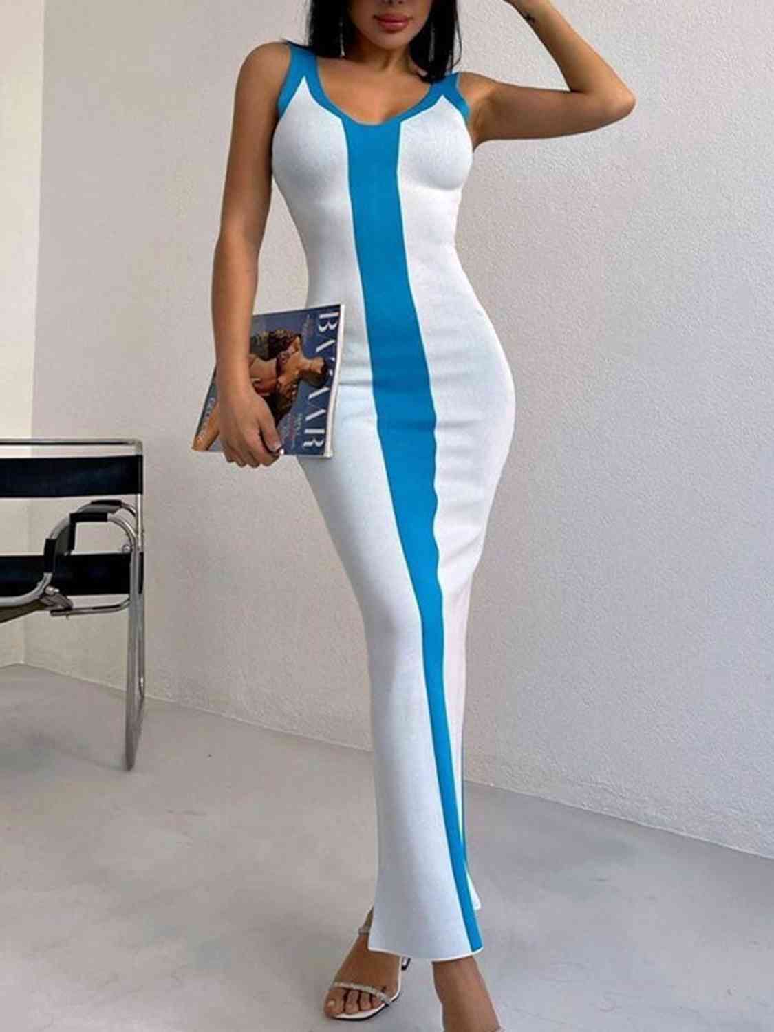 Contrast Wide Strap Slit Midi Dress - Flip Flop Dynasty