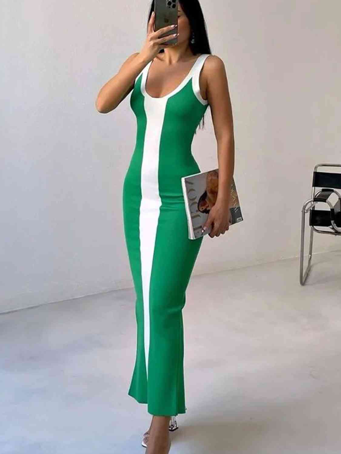 Contrast Wide Strap Slit Midi Dress - Flip Flop Dynasty