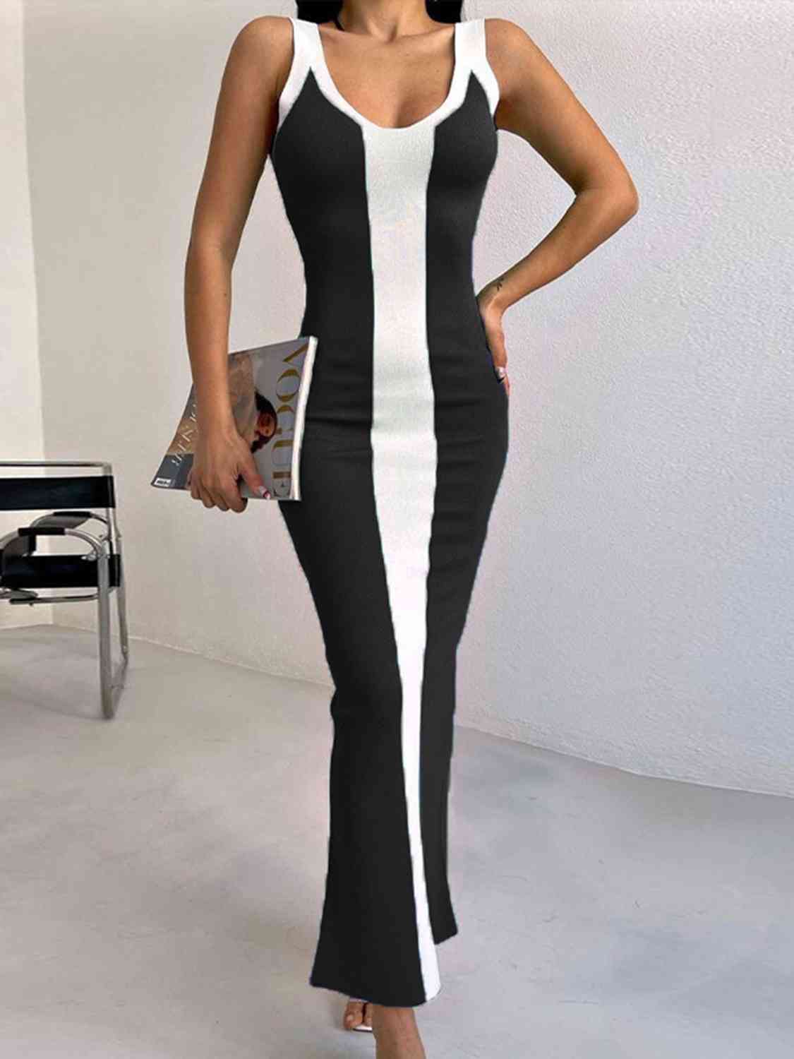 Contrast Wide Strap Slit Midi Dress - Flip Flop Dynasty