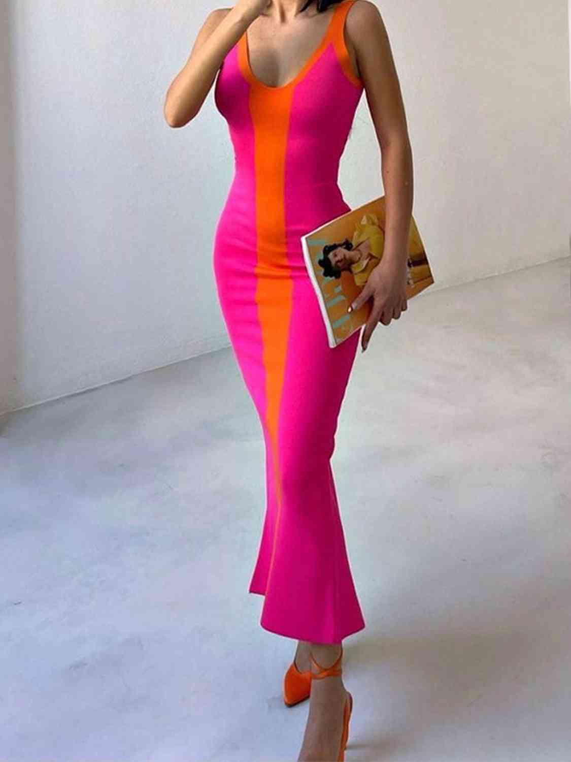 Contrast Wide Strap Slit Midi Dress - Flip Flop Dynasty