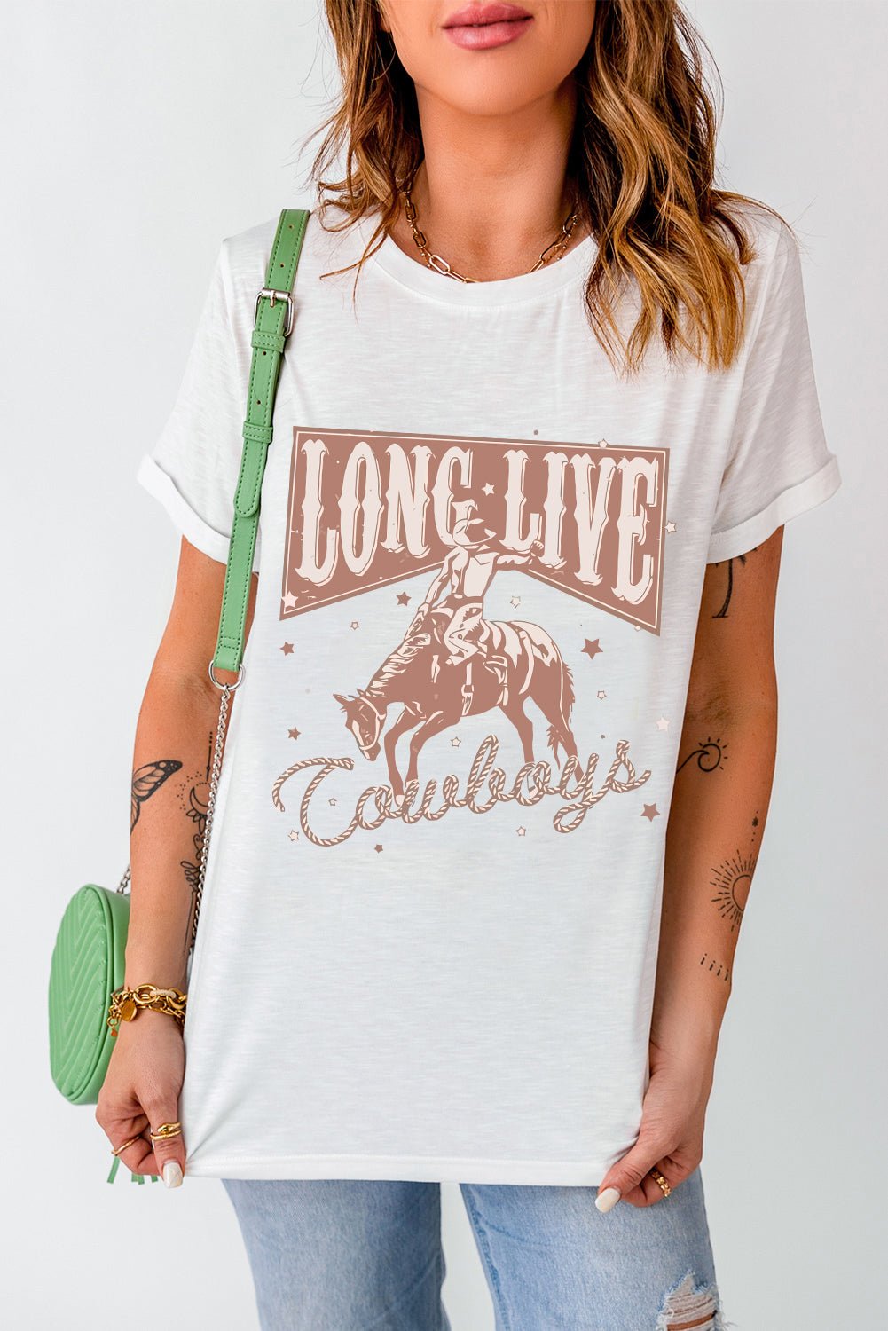 Cowboy Graphic Round Neck Short Sleeve T-Shirt - Flip Flop Dynasty