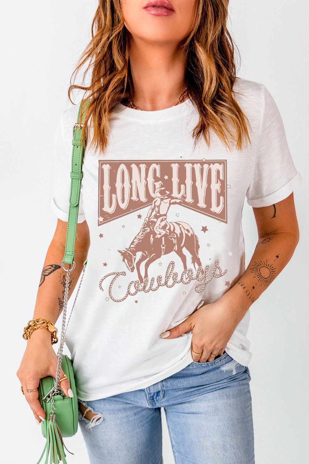 Cowboy Graphic Round Neck Short Sleeve T-Shirt - Flip Flop Dynasty