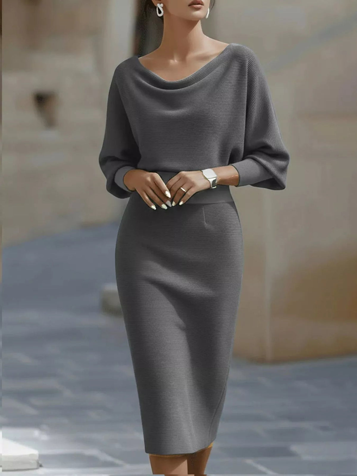 Cowl Neck Bodycon Midi Dress - Flip Flop Dynasty