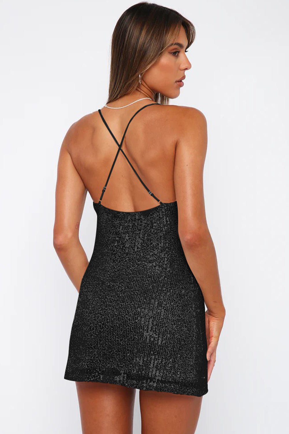 Cowl Neck Contrast Sequin Sleeveless Mini Dress - Flip Flop Dynasty