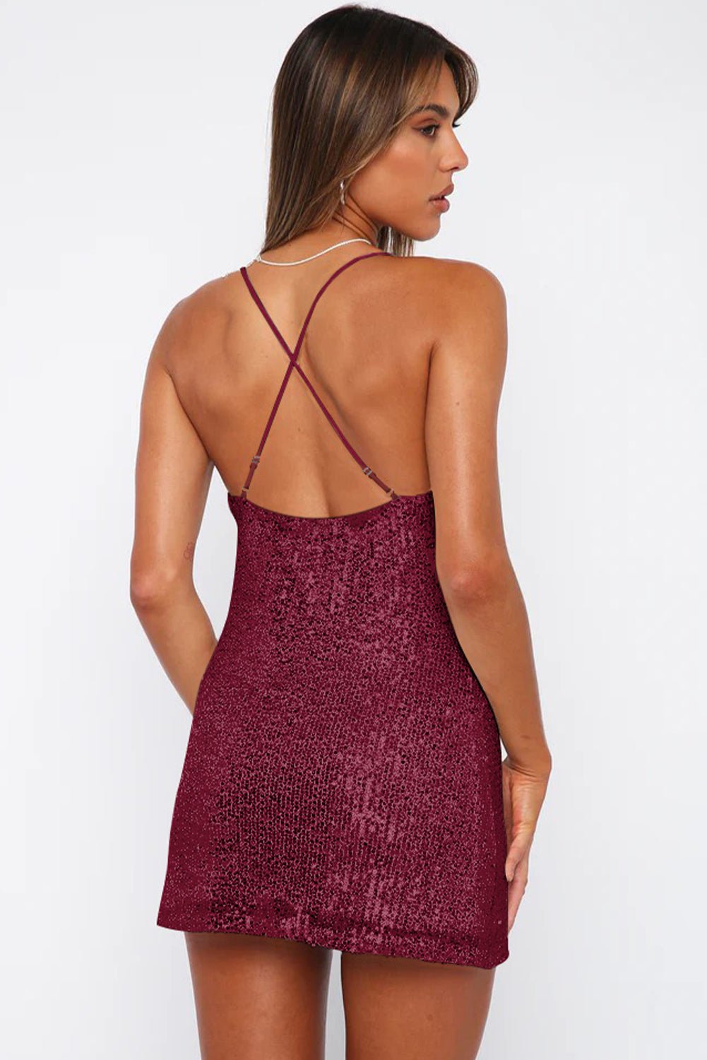 Cowl Neck Contrast Sequin Sleeveless Mini Dress - Flip Flop Dynasty