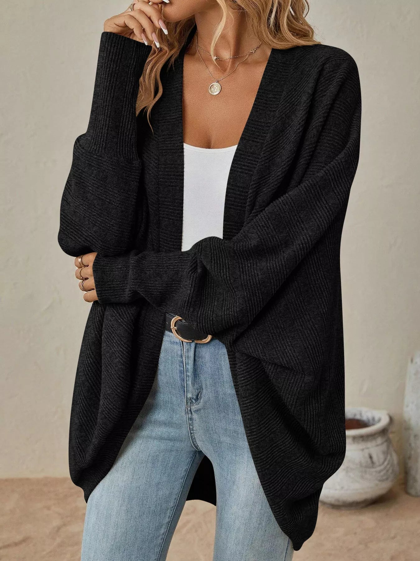 Cozy Oversized Open Front Knit Cardigan - Flip Flop Dynasty