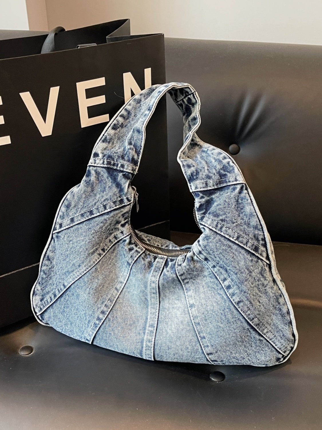 Crescent Shaped Denim Shoulder Bag - Flip Flop Dynasty