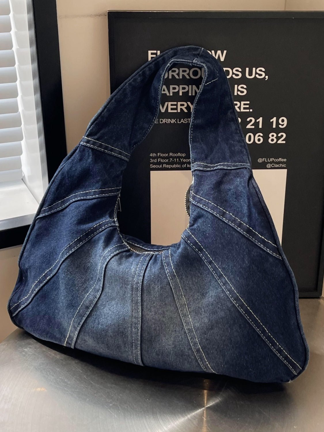 Crescent Shaped Denim Shoulder Bag - Flip Flop Dynasty