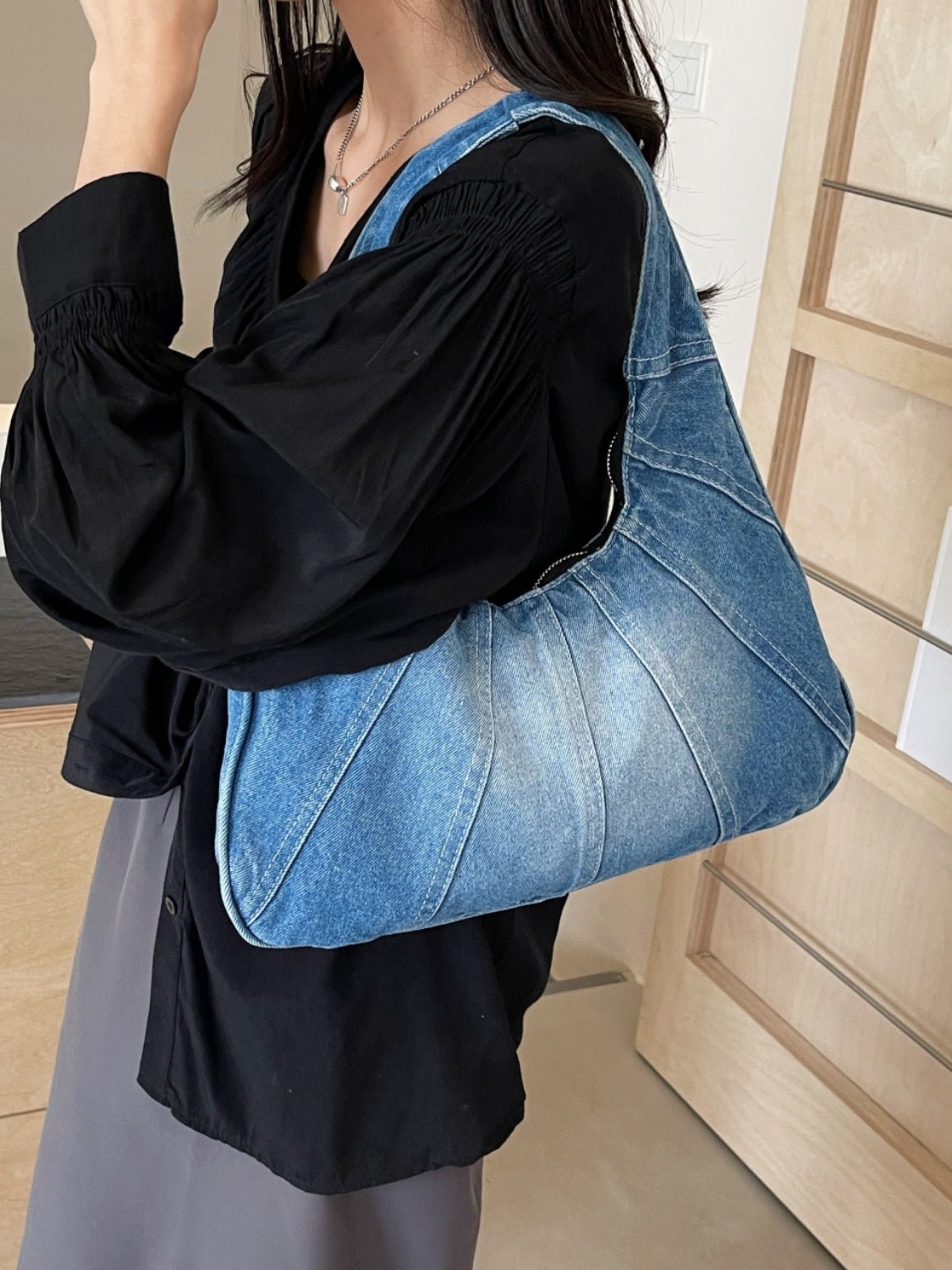 Crescent Shaped Denim Shoulder Bag - Flip Flop Dynasty