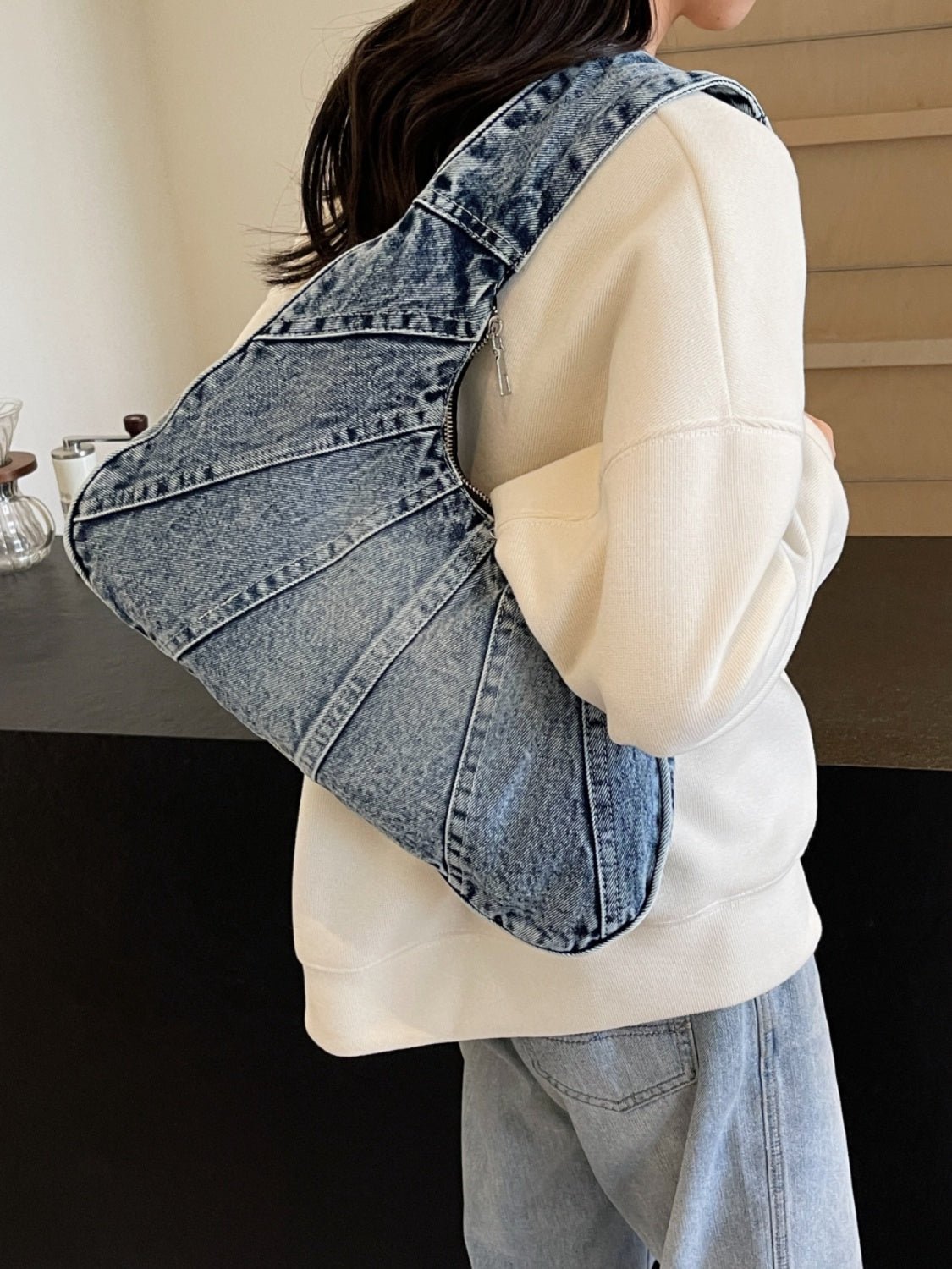 Crescent Shaped Denim Shoulder Bag - Flip Flop Dynasty