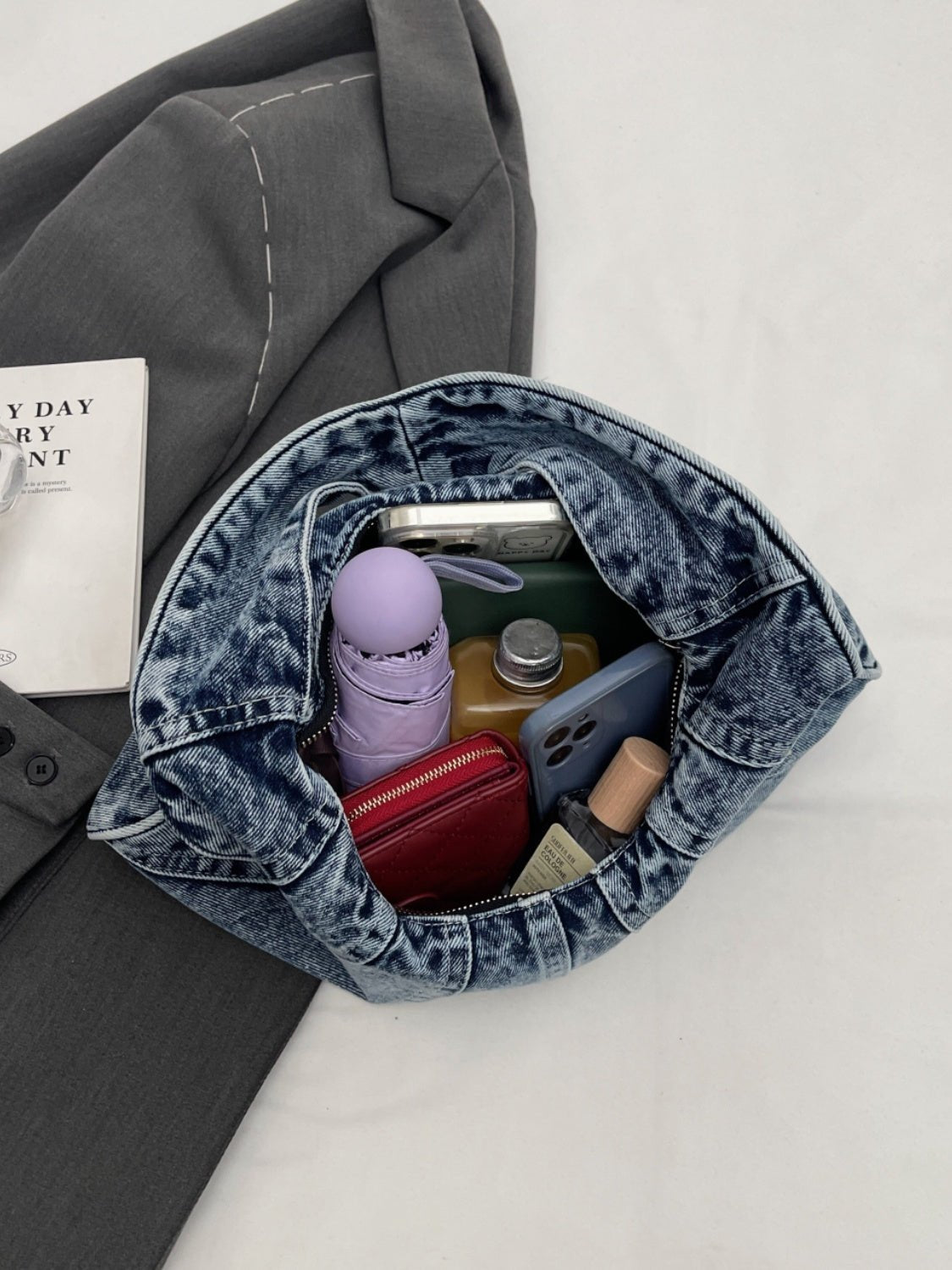 Crescent Shaped Denim Shoulder Bag - Flip Flop Dynasty