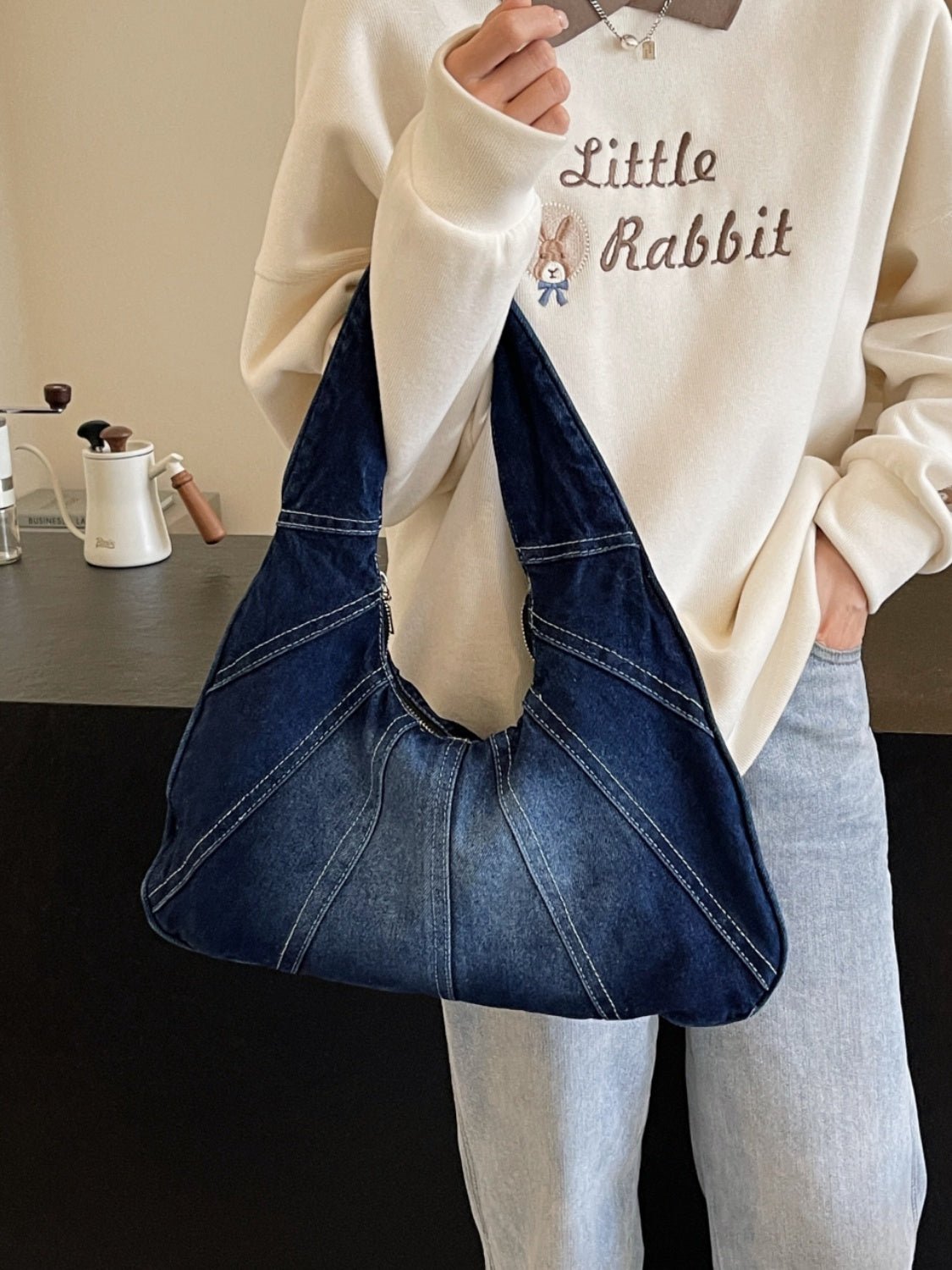 Crescent Shaped Denim Shoulder Bag - Flip Flop Dynasty