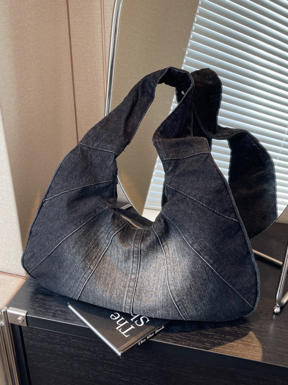 Crescent Shaped Denim Shoulder Bag - Flip Flop Dynasty