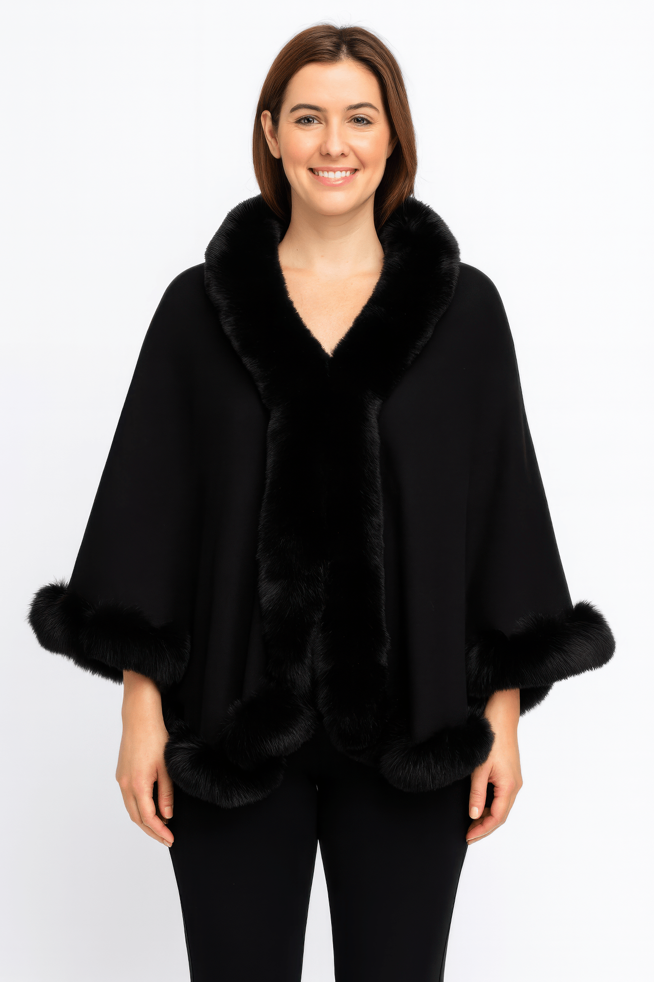 Crimson Elegance Faux Fur Trim Cape - Flip Flop Dynasty