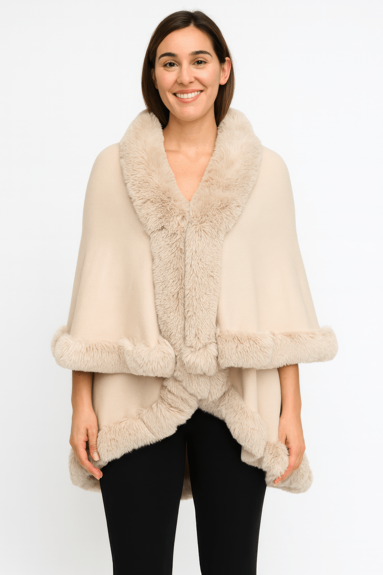 Crimson Elegance Faux Fur Trim Cape - Flip Flop Dynasty
