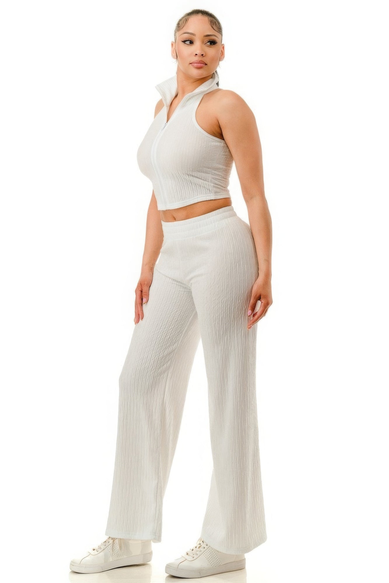 Crinkle Wide Pants Set Zipper - Flip Flop Dynasty
