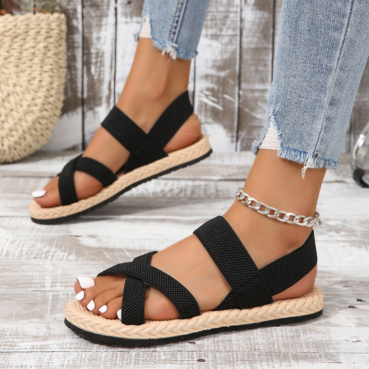 Crisscross Open Toe Flat Sandals - Flip Flop Dynasty