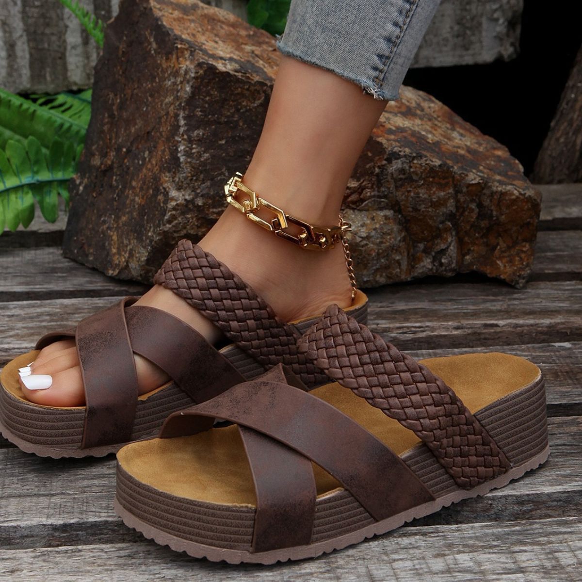 Crisscross Open Toe Platform Sandals - Flip Flop Dynasty