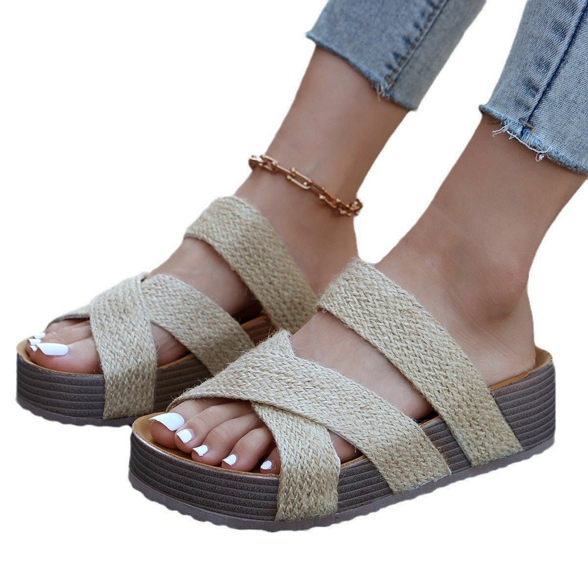 Crisscross Open Toe Platform Sandals - Flip Flop Dynasty