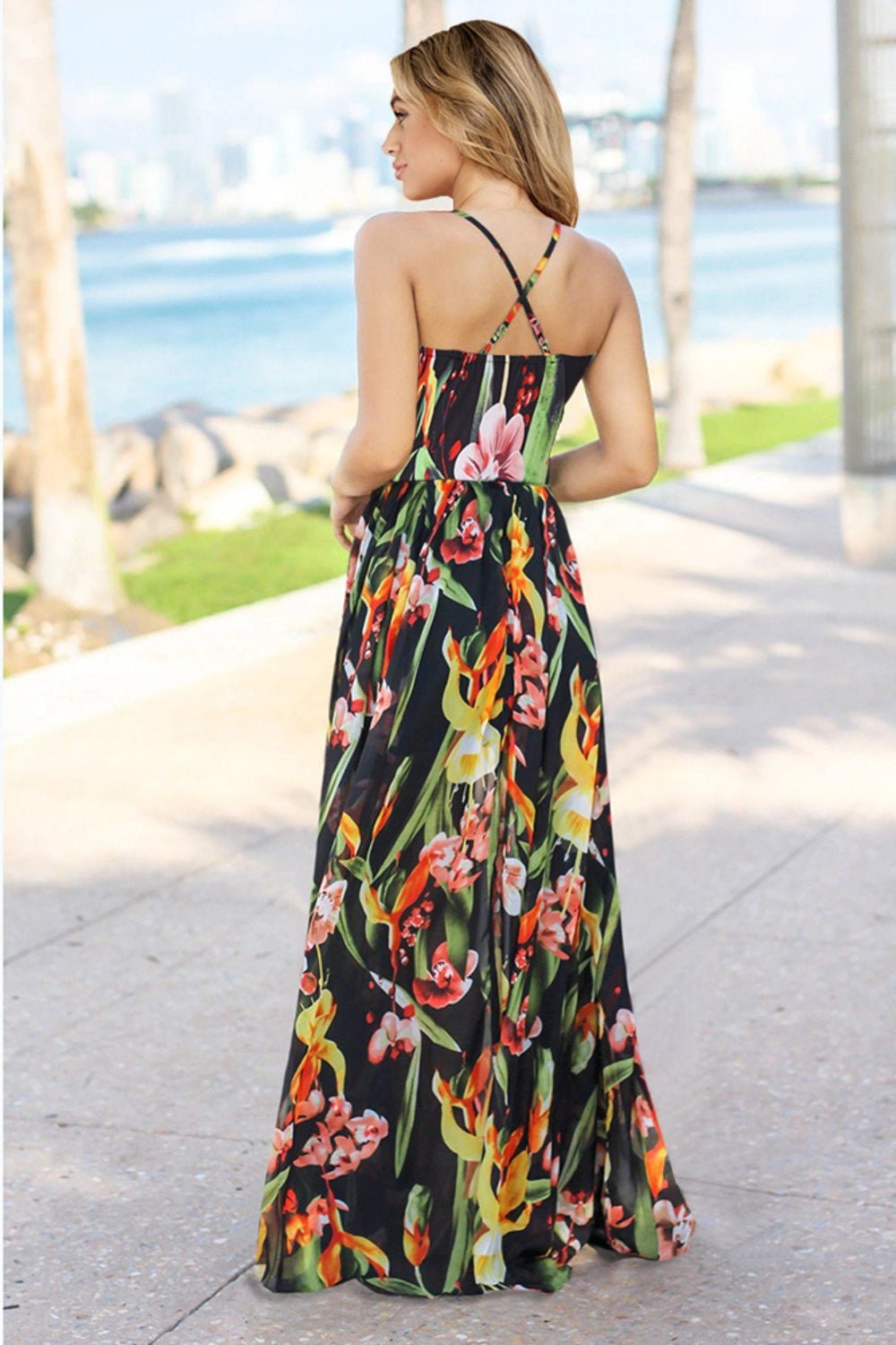 Crisscross Printed Surplice Cami Dress - Flip Flop Dynasty