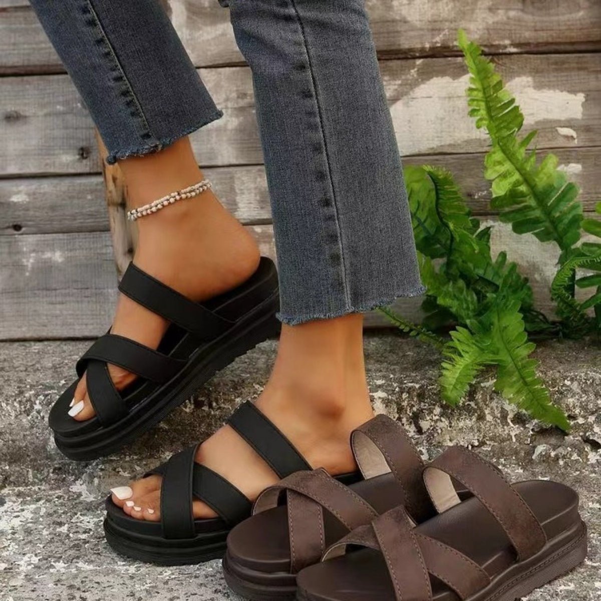 Crisscross PU Leather Flat Sandals - Flip Flop Dynasty