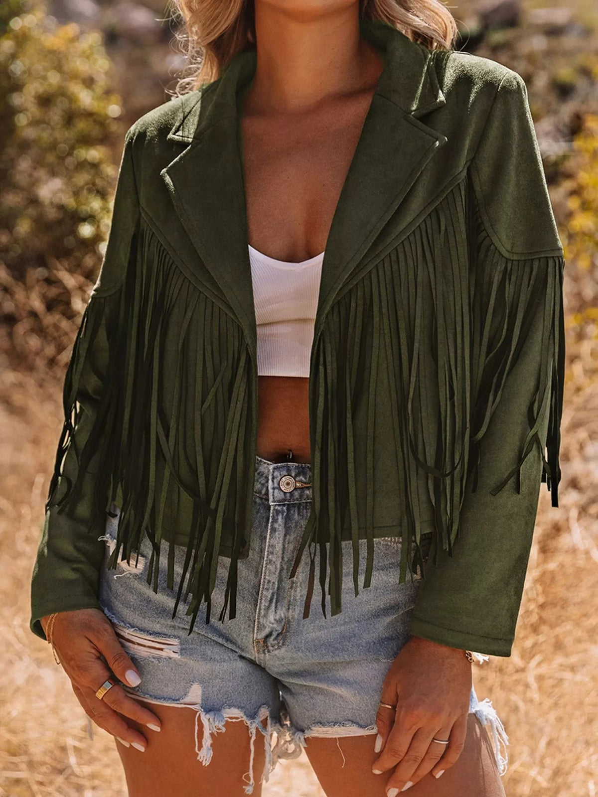 Cropped Fringe Faux Suede Jacket - Flip Flop Dynasty